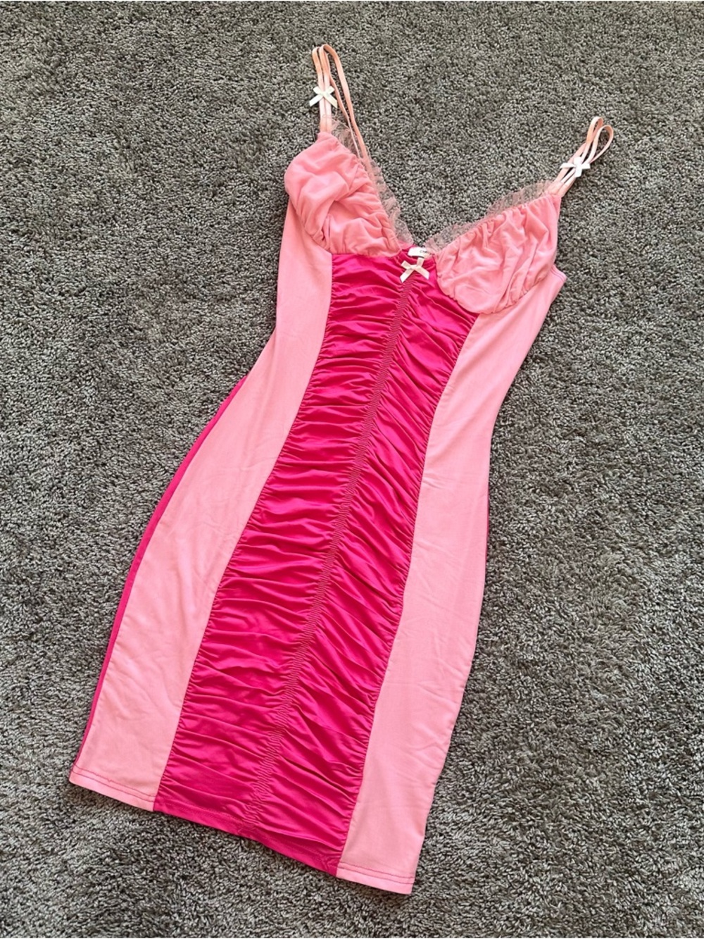 Pink Two-Tone Princess Coquette Bow Bodycon Mini Dress